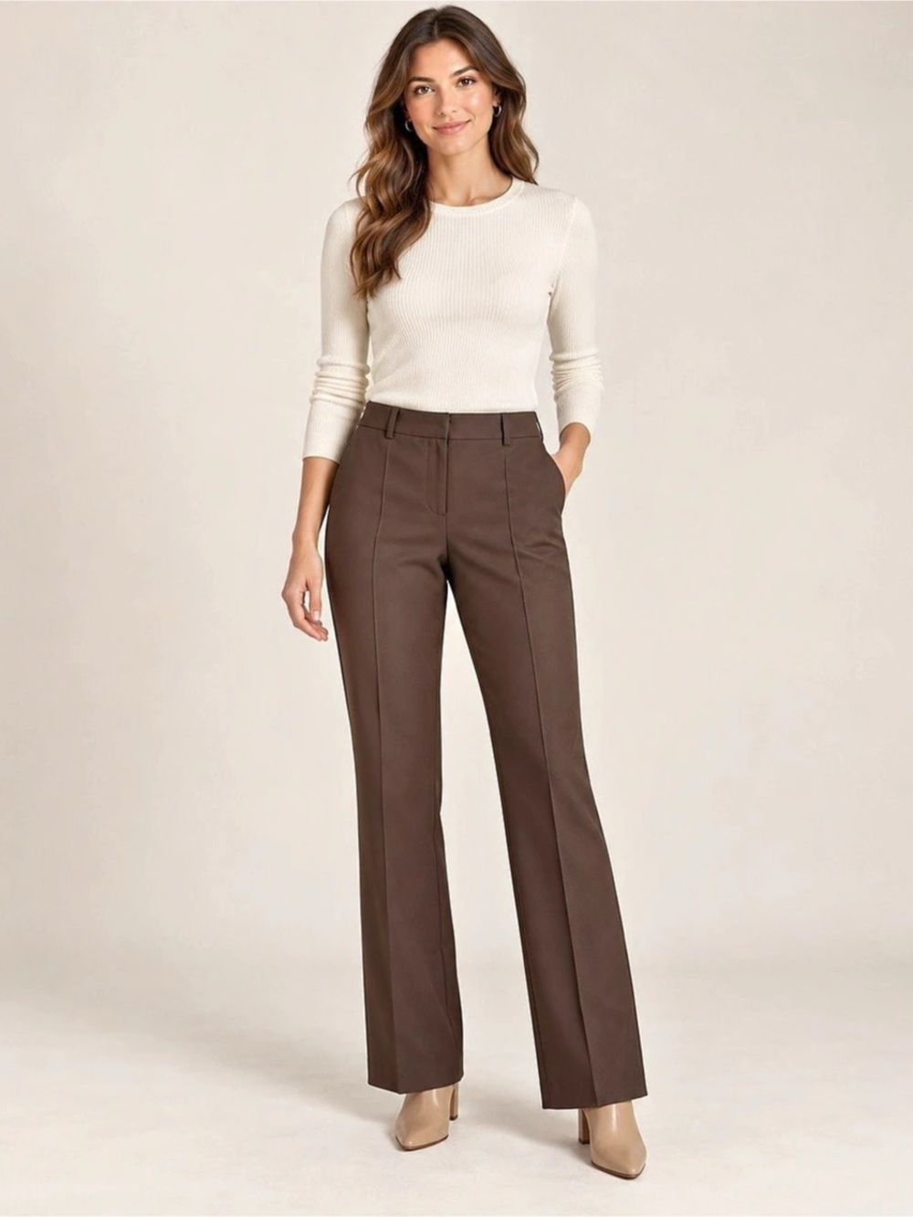 Vintage Ann Taylor Loft Brown Flare Pants Size 10 Wool Blend Tailored